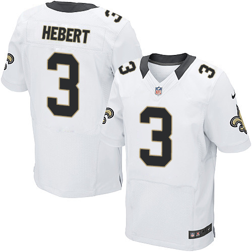 Men's Elite Bobby Hebert Nike Jersey White Road - #3 NFL New Orleans Saints